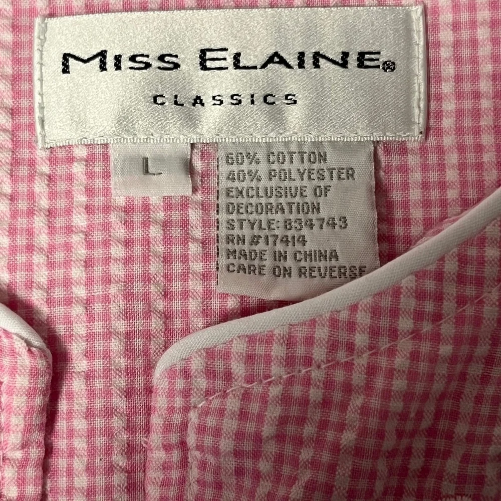 Miss Elaine Pink White Embroidered Seersucker Full Zip Robe Size Large NWOT - Picture 6 of 6